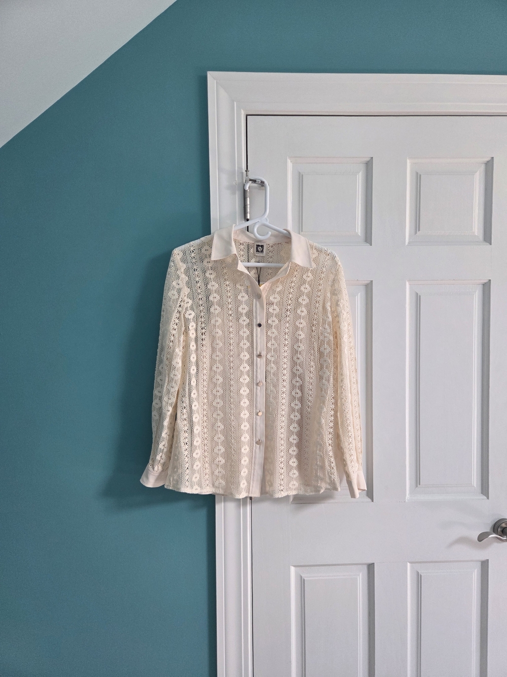 Anne Klein Cream Lace Button-Up Blouse